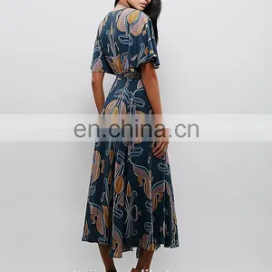 High Quality Deep v Neck Maxi Wrap Dress Lady, Long Print Wrap Dress thumbnail-6