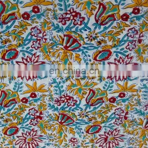 Floral Print Hand Block Printed Cotton Fabric Sanganeri Jaipuri Fabric thumbnail-2
