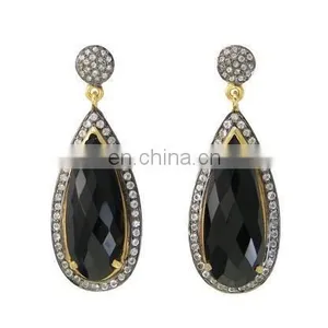 Black Onyx Pave Set Gemstone Earrings/2015 Wholesale Gemstone Earrings/New Arrival Fashion Earrings thumbnail-1