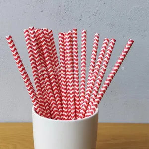 Red Chevron Striped Drinking Paper Straws thumbnail-1