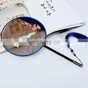 Chinese Style Multi-pattern Silk Embroidery Dual-faced Handmade Fan With Wooden Handle and Tassel Pendant(19*37cm) thumbnail-4