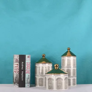 Roman Church Chinese Modern Simple Grey Ceramic Vase With Green Lid For Showroom Decor thumbnail-1