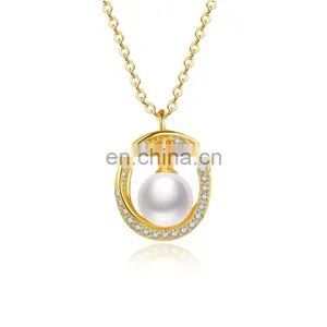 Women Accessories Circle Pearl Charm Pendant Simple Box Chain 925 Silver Necklace thumbnail-1