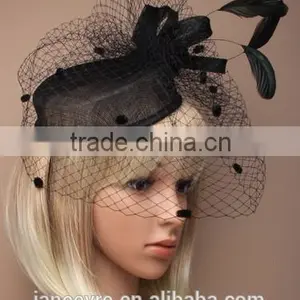 Wholesale Chuch/Races Top Hat,Black Sinamay Base Hat Fascinator With Feather thumbnail-3