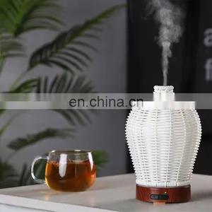 Ultrasonic Humidifier Aromatherapy Diffuser With Cool Mist Colour Changing Led Lights Wicker Aroma Diffuser Waterless Auto Off thumbnail-1