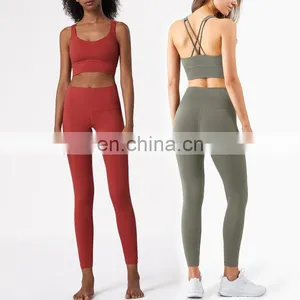 Wholesale New Nude Feeling Sports Gym Wear Suit Set Ins Sexy Bra Match High Waist Fitness Leggings 2 Piece Yoga Set For Women thumbnail-1