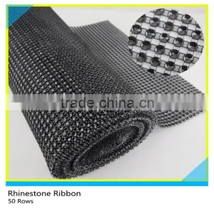 50 Rows 5 Yards Black Plastic Diamante Mesh Roll Loose Rhinestone Wrap thumbnail-1