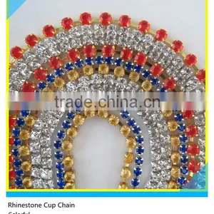 Rhinestone Metal Cup Chain Sew on Colorful Diamond Rhinestone Claw Chian Trim thumbnail-3