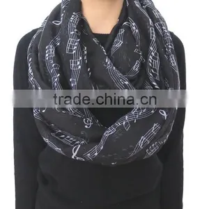 Music Note Printed Fashion Ladies Polyester Circular Scarf Neck Warmer thumbnail-2