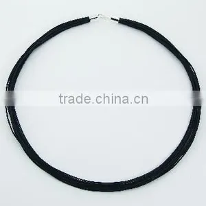 Black Cotton Necklace Bundled Strands Sterling Silver Clasps thumbnail-1