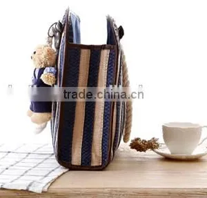Ladies Fashion Blue Stripe Beach Straw Bag thumbnail-5