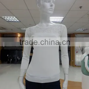 12gg Lace Neck 3/4 Sleeve Good Handfeel Sweater Pullover for Ladies thumbnail-1