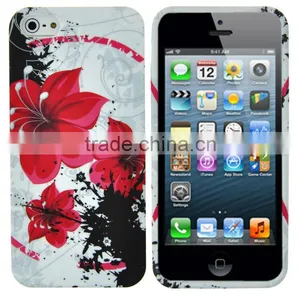 Top Quality Soft TPU Gel Case With Red Flower Pattern for Iphone 5 5G thumbnail-1