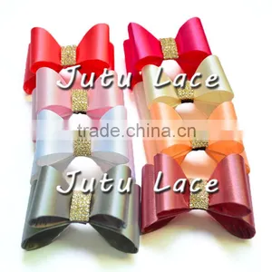 7cm Satin Rhinestone Hair Bow/ Baby Headband Accessories/ Glitter Bowknot With Diamond Ribbon thumbnail-3