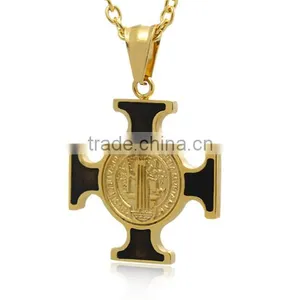 Characteristic De Guadalupe Image Cross Pendant Stainless Steel Black Enamel Gold Plated Crucifix Religious Christian Amulet thumbnail-1