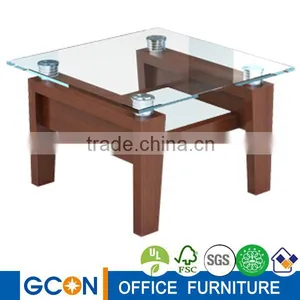 Cheap Glass Top Wood Leg Office Coffee Table thumbnail-1