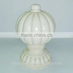 Ivory Fluted Ball Curtain Finials Made of Polyurethane Casting Resin thumbnail-1