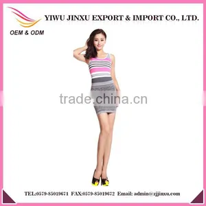 Wholesale Stylish Cheap Stripe Lace Sleeveless Body Shaping Top Crop Knitted Wrap Skit Suits thumbnail-1