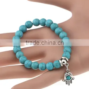 Wholesale Handmade Fashion Women Turquoise Popular Alloy Pendant Elasticity Bracelet thumbnail-4