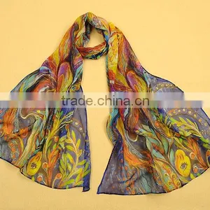 Factory Customize Digital Printed 100% Silk Chiffion/georgette Long Scarves thumbnail-2