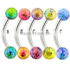 Surgical Steel Curved Barbell With Balls With Multicolored Splatter thumbnail-1