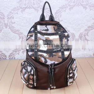 Factory Supplier PU Camoflage Pattern Leather Backpack School Bag thumbnail-1
