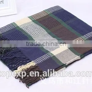 Unisex Knitted Check Tassels Acrylic Scarf thumbnail-5
