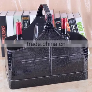 High Grade Crocodile Pattern Leather Magazine Clothing Wine Basket Holder for Storage, Leather Gift Basket thumbnail-2