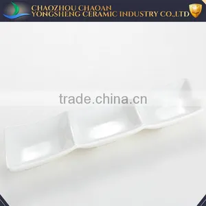 3 Department Ceramic Rectangle Snack Plate for Restaurant thumbnail-1