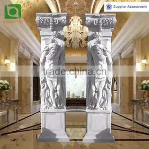 Decorative White Marble Pillar With Male Statues thumbnail-1