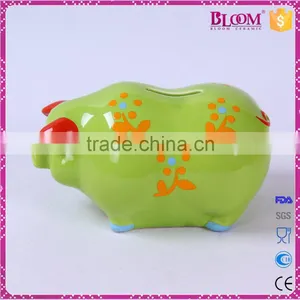 Handmade Craft Green Pig Shape Ceramic Piggy Bank thumbnail-2