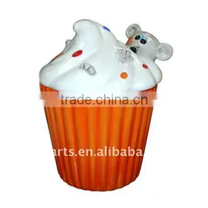 Ceramic Cupcake Cookie Jar With Mouse thumbnail-1
