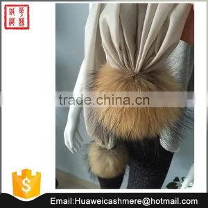 Thin Cashmere Scarf With Pompom thumbnail-2