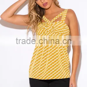 Trendy Woman Yellow Chevron Print Cut Out Party Bulk Tank Top thumbnail-4