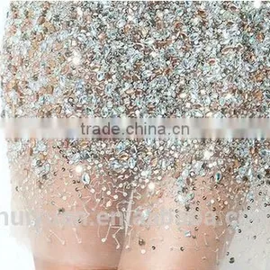 Luxurious Deep V Neck Low Back Out Short Crystal Dress thumbnail-4