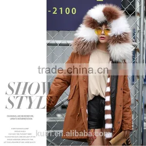 Factory Supply Woman Winter Real Mink Fur Parka Linging With Fox Fur Collar Hood With High Quality Pc-211 thumbnail-6