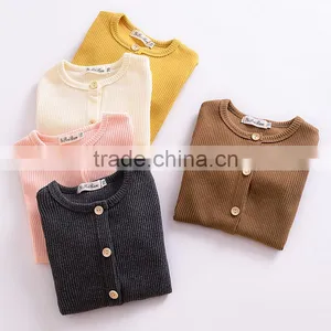 S33612W Children Cardigan Striped Pure Color Cardigan Sweater thumbnail-2