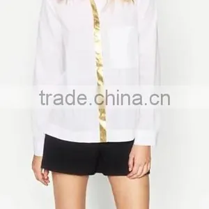 Runwaylover EY2338B Hot Sale 2017 Ladies Fashion Gilding Pure Color Blouse thumbnail-1