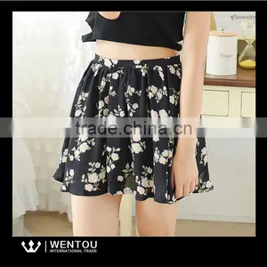 New Fashion Sweet Lady Elastic Waist Floral Skirts thumbnail-3
