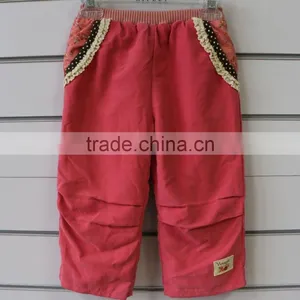 French Terry Fabric Children Casual Pants With Lace thumbnail-1