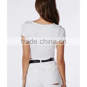 Plain Fashion Cap Sleeve Round Neck Knot Front Wihte Blouse thumbnail-3