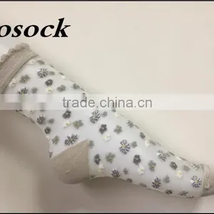 Flower Jacqaurd Women Lovely Ankle High Transparent Nylon Summer Socks thumbnail-1