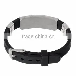 New Fashion Black 304 Stainless Steel Silver Tone Snake Carved Silicone Bracelets thumbnail-2