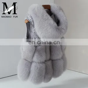 2017 New Fashion Real Fox Fur Geilt High Quality Fur Vest With Hood thumbnail-3
