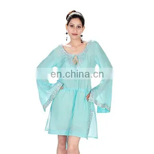Silk Habutai Hand Embroidered Kaftan thumbnail-1