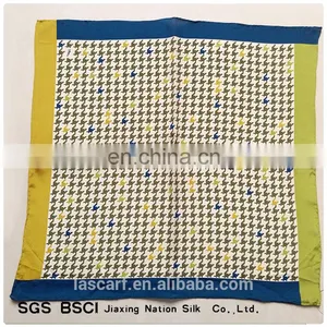 Digital Print Plover Grid Pattern Crepe de Chine Silk Fabric Scarf thumbnail-2
