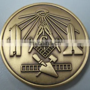 Antique Bronze Masonic Freemanson Coin Medallion thumbnail-1