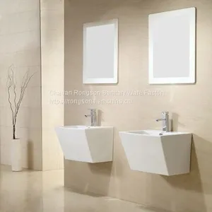 Good Sale Bathroom Wall Mounted White Ceramics Two Piece Hand Wash Basin thumbnail-3