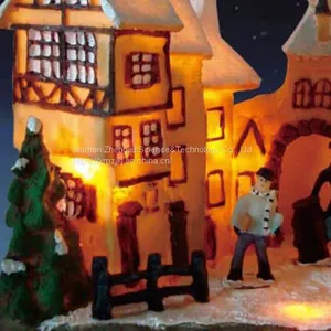 X'mas House With 10 Light Set Play Snowman Polyresin Christmas House Decoration thumbnail-5