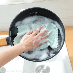 Cheaper Double-layer Absorbent Microfiber Kitchen Dish Cloth Non-stick Oil Household Cleaning Wiping Towel Kitchen Tool thumbnail-1